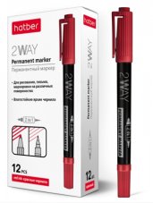 Маркер перманентный Hatber 2WAY Двухсторонний 1 mm/0,5 mm закругленный пишущий узел Красный 12шт. в